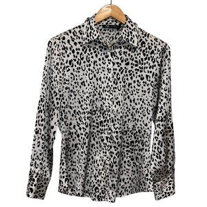 Zara Black & White Leopard Print Button-Up Long Sleeve Lightweight Women Blouse